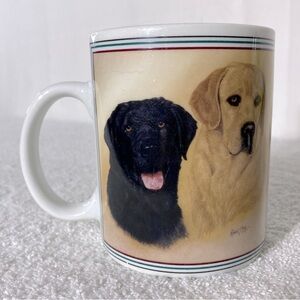 Vintage Viletta Robert J May Dog Lovers Ceramic Mug W Black & Tan Labrador Dogs